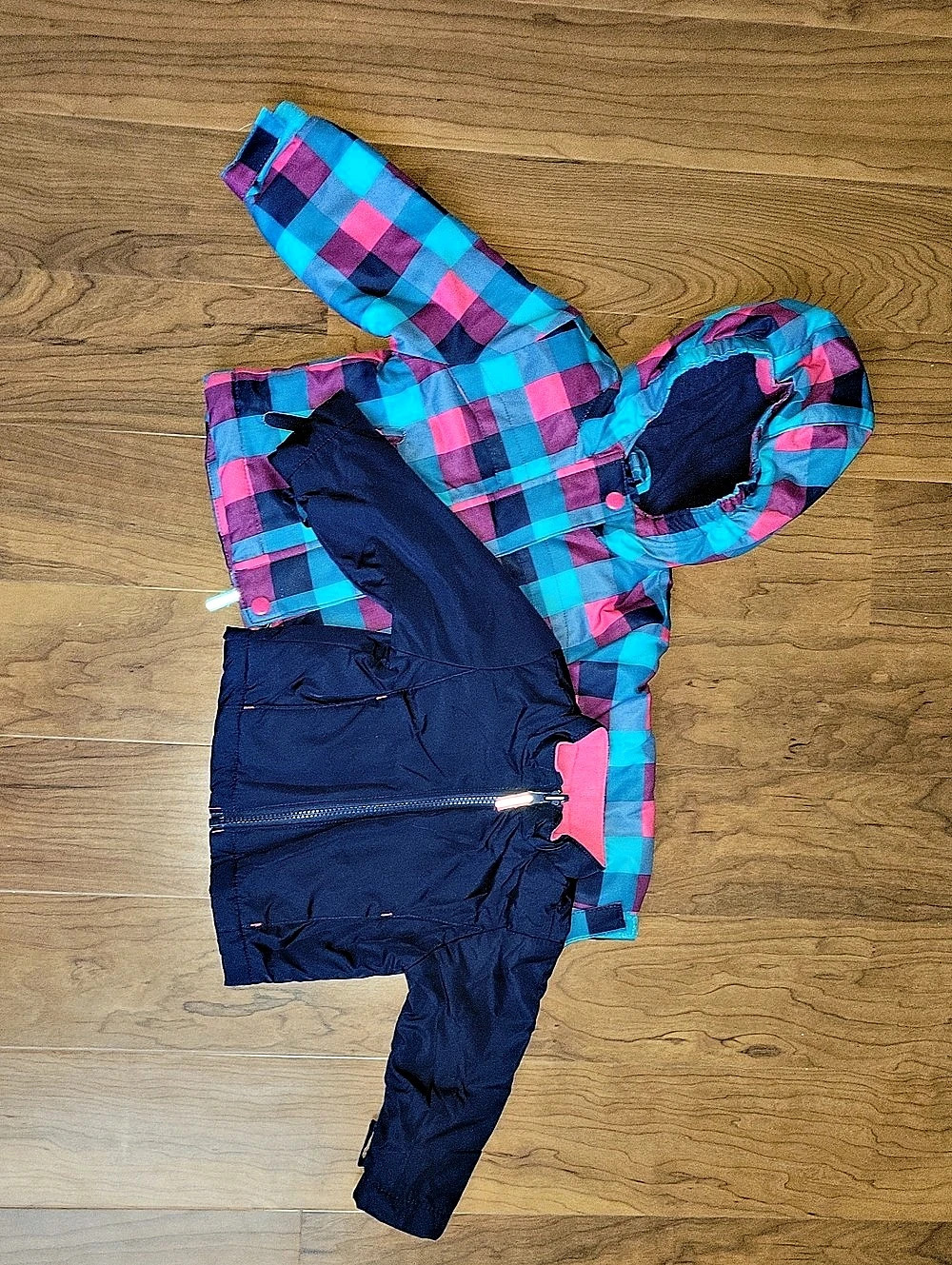 Cat & Jack 2 Layer Toddler Plaid Winter Jacket Girls 12M Blue & Pink - Picture 3 of 4